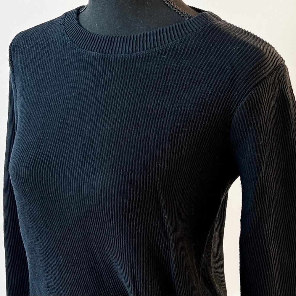 Madewell Black Long Sleeved Ribbed Asymmetrical Top, Size Extra Small - Picture 2 of 7